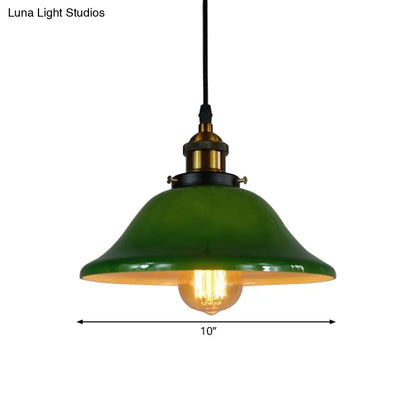 Antique Green Glass 1-Light Brass Pendant Fixture with Adjustable Pulley – Living Room Ceiling Hanging Light