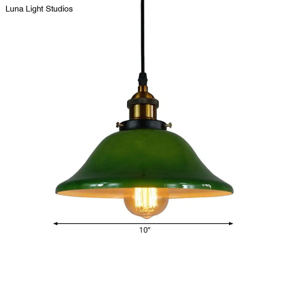 Antique Green Glass 1-Light Brass Pendant Fixture with Adjustable Pulley – Living Room Ceiling Hanging Light