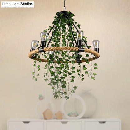 Antique Green Rope Chandelier with Vine Deco - 6/8/14 Heads