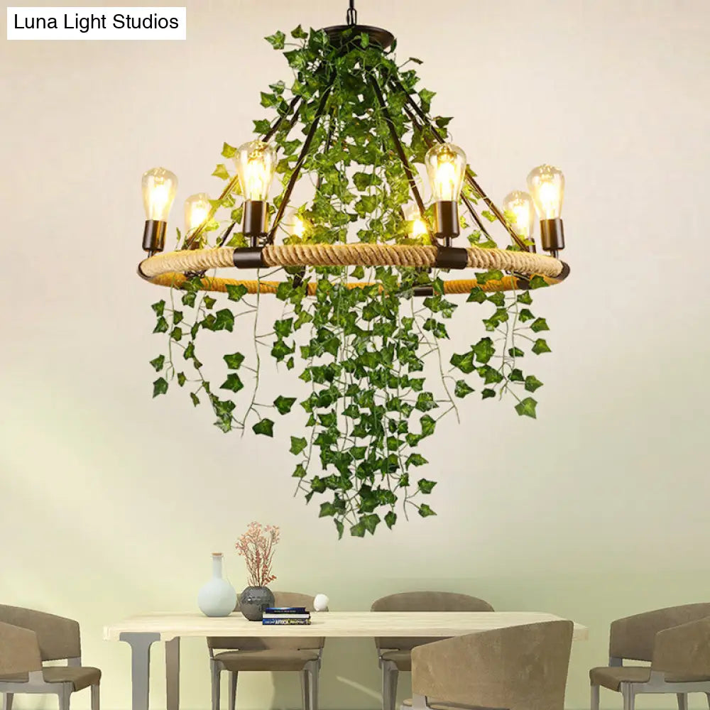 Antique Green Rope Chandelier with Vine Deco - 6/8/14 Heads