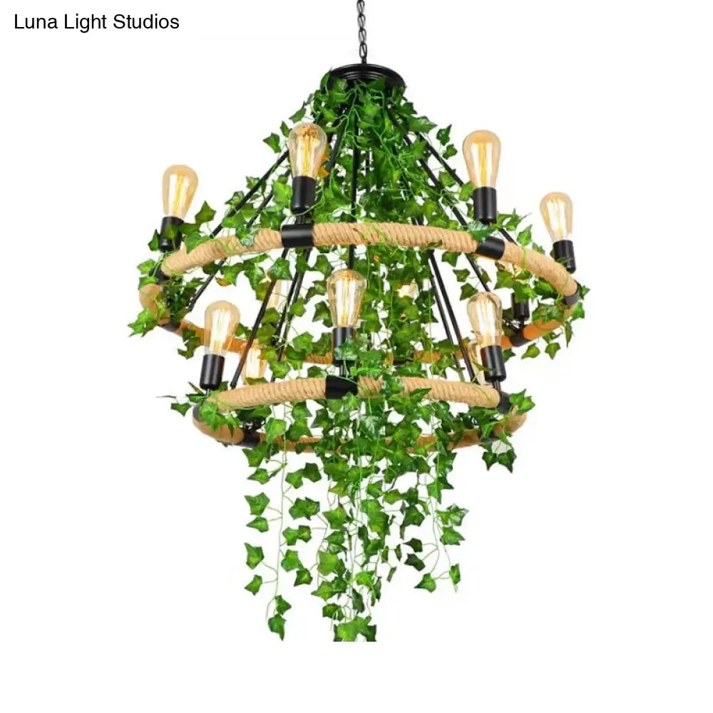 Antique Green Rope Chandelier with Vine Deco - 6/8/14 Heads