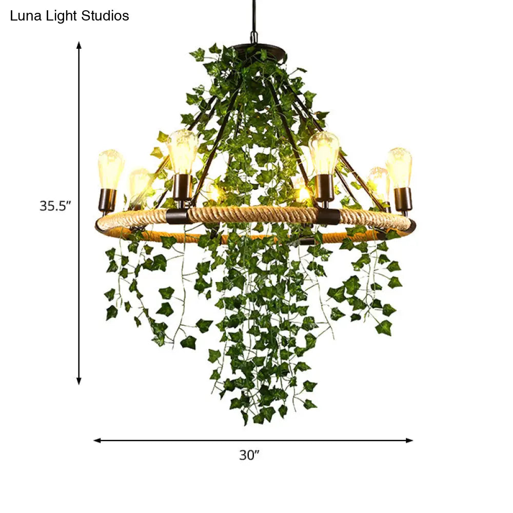 Antique Green Rope Chandelier with Vine Deco - 6/8/14 Heads