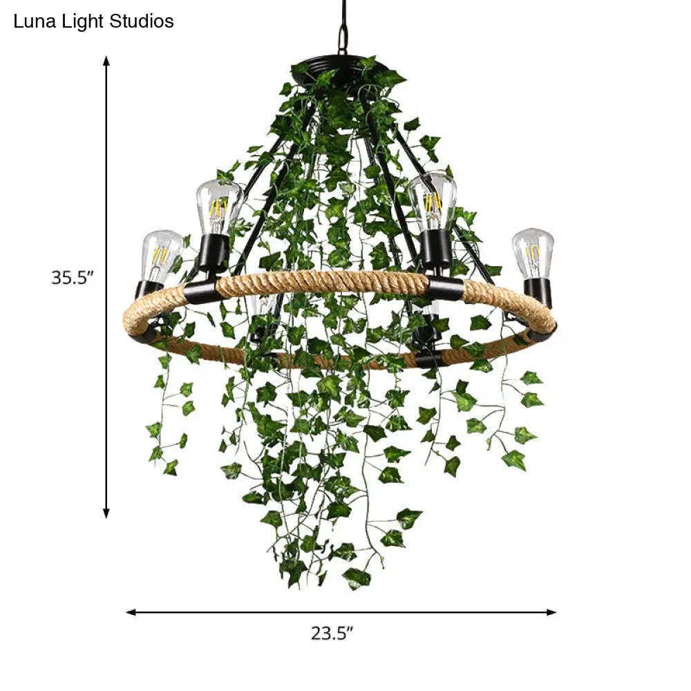 Lámpara de araña antigua de cuerda verde con decoración de vid - 6/8/14 cabezales