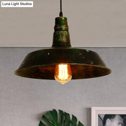 Antique Green Wrought Iron Barn Hanging Lamp - 1 Light Ceiling Pendant for Restaurants