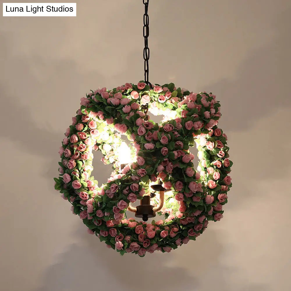 Lámpara colgante antigua de hierro negro de tres cabezas con diseño esférico para candelabro, ideal para restaurantes o lámparas de araña.