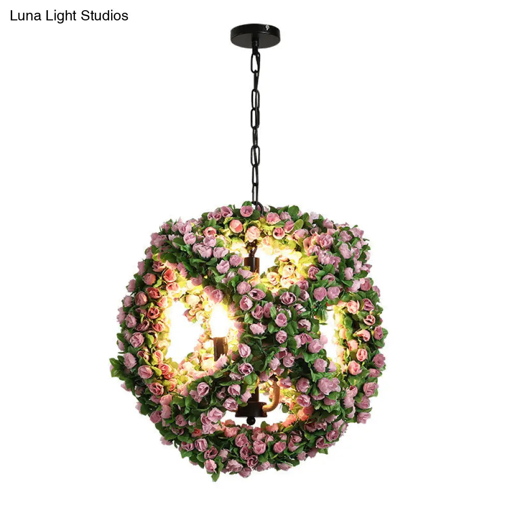 Lámpara colgante antigua de hierro negro de tres cabezas con diseño esférico para candelabro, ideal para restaurantes o lámparas de araña.