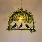 Antique Iron Birdcage Suspension Light with Green Artificial Ivy - Perfect for Restaurant Island Chandelier