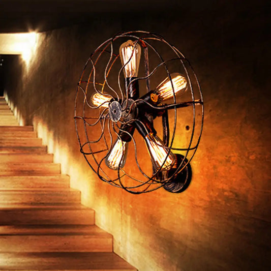 DecorBites™ Antique Iron Fan Shaped Wall Sconce Light - Yellow-Black, 5 Heads, Stairway Fixture