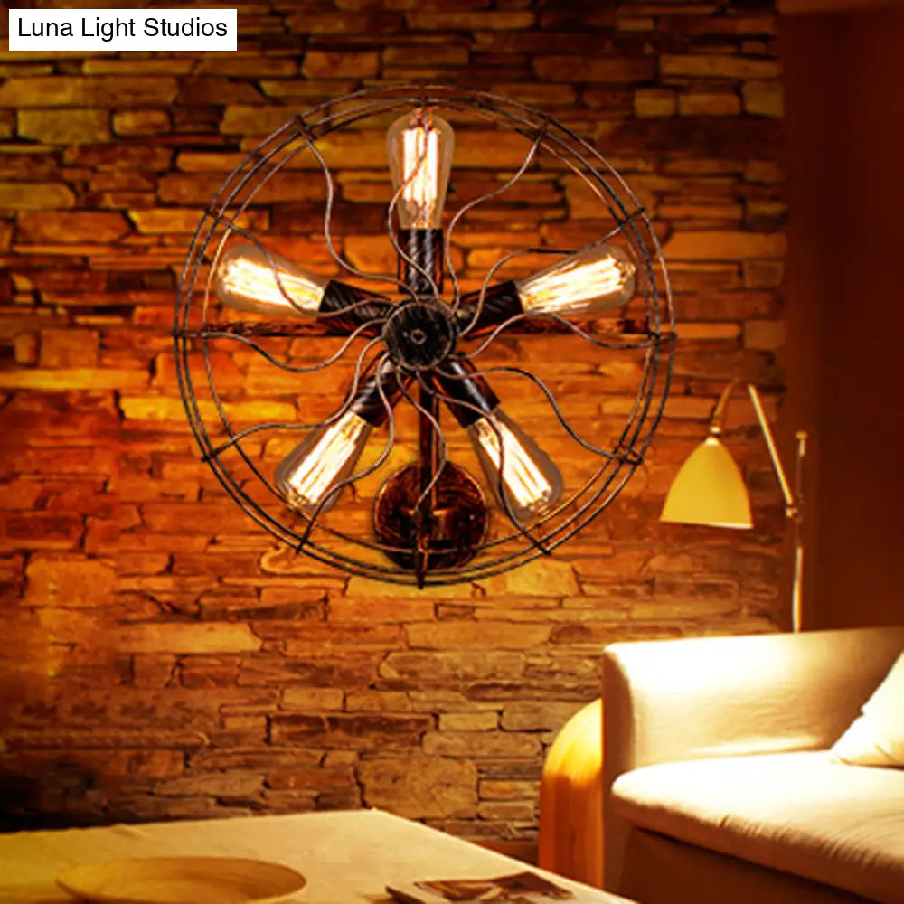 Aplique de pared DecorBites™ de hierro antiguo con forma de abanico - Amarillo-Negro, 5 luces, para escalera