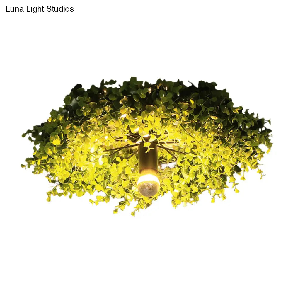 DecorBites™ DecorBites™ Antique Iron Green Wheel Flush Mount Lamp - Restaurant Ceiling Light Fixture