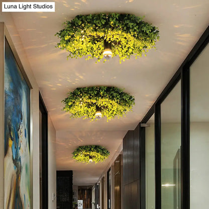 DecorBites™ DecorBites™ Antique Iron Green Wheel Flush Mount Lamp - Restaurant Ceiling Light Fixture