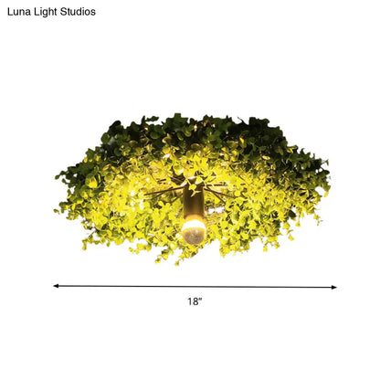 DecorBites™ DecorBites™ Antique Iron Green Wheel Flush Mount Lamp - Restaurant Ceiling Light Fixture