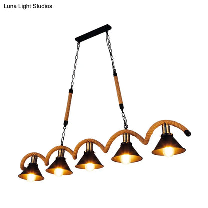 DecorBites™ Antique Iron Hanging Island Light with Hemp Rope in Black