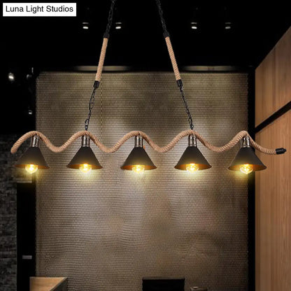 DecorBites™ Antique Iron Hanging Island Light with Hemp Rope in Black