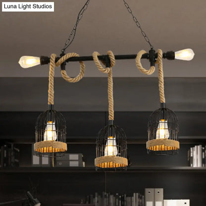 DecorBites™ Antique Iron Hanging Island Light with Hemp Rope in Black