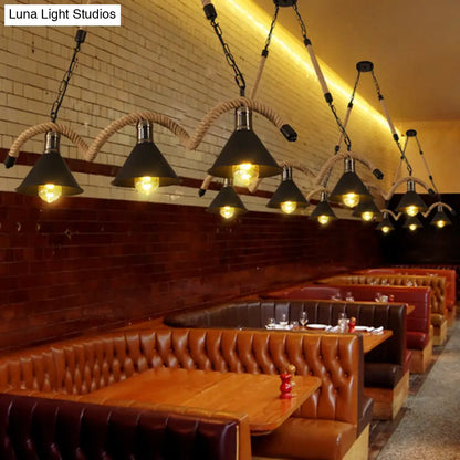 DecorBites™ Antique Iron Hanging Island Light with Hemp Rope in Black