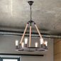 Antique Iron Ring Chandelier: Matte Black Pendant Light with Hemp Rope for Restaurants