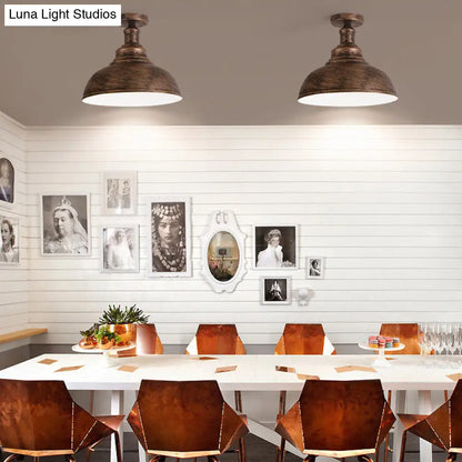 DecorBites™ Antique Iron Semi-Flush Ceiling Light with 1 Head - Bowl Dining Table Rust Ceiling Light Fixture, 11.5"/16" Diameter