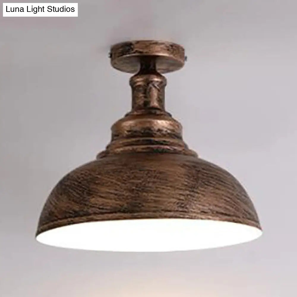 DecorBites™ Antique Iron Semi-Flush Ceiling Light with 1 Head - Bowl Dining Table Rust Ceiling Light Fixture, 11.5"/16" Diameter