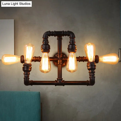 ديكوربايتس™ إضاءة أنبوبية من الحديد العتيق تُثبّت على الحائط، مصباح حائط أسود بستة رؤوس للمطاعم