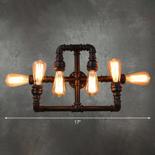 DecorBites™ Antique Iron Wall Mount Pipe Lighting, 6-Head Black Wall Light for Restaurants
