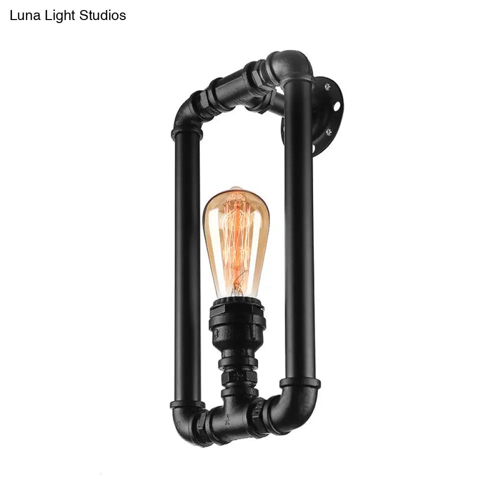 Lámpara de pared antigua de hierro - Elegante aplique rectangular de tubo negro/óxido para dormitorio