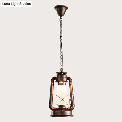 Antique Lantern Kerosene Hanging Light Fixture with Frosted Glass - Bedside Lighting