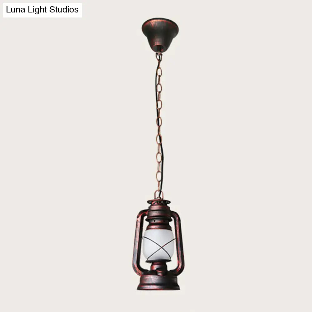 Antique Lantern Kerosene Hanging Light Fixture with Frosted Glass - Bedside Lighting