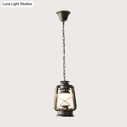 Antique Lantern Kerosene Hanging Light Fixture with Frosted Glass - Bedside Lighting