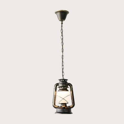 Antique Lantern Kerosene Hanging Light Fixture with Frosted Glass - Bedside Lighting