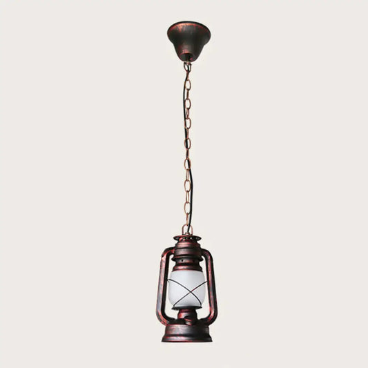 Antique Lantern Kerosene Hanging Light Fixture with Frosted Glass - Bedside Lighting