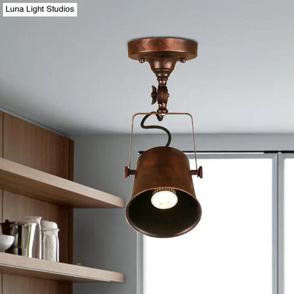 Lámpara de techo DecorBites™ con pantalla de cubo de metal antiguo - Lámpara colgante semiempotrada giratoria para salas de estar - 1 bombilla, negro/óxido