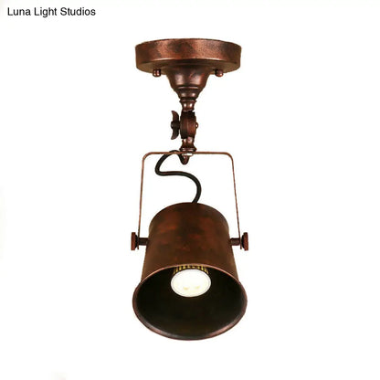 Lámpara de techo DecorBites™ con pantalla de cubo de metal antiguo - Lámpara colgante semiempotrada giratoria para salas de estar - 1 bombilla, negro/óxido