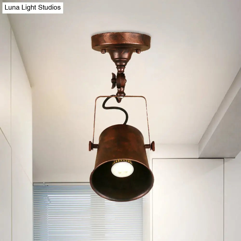 Lámpara de techo DecorBites™ con pantalla de cubo de metal antiguo - Lámpara colgante semiempotrada giratoria para salas de estar - 1 bombilla, negro/óxido