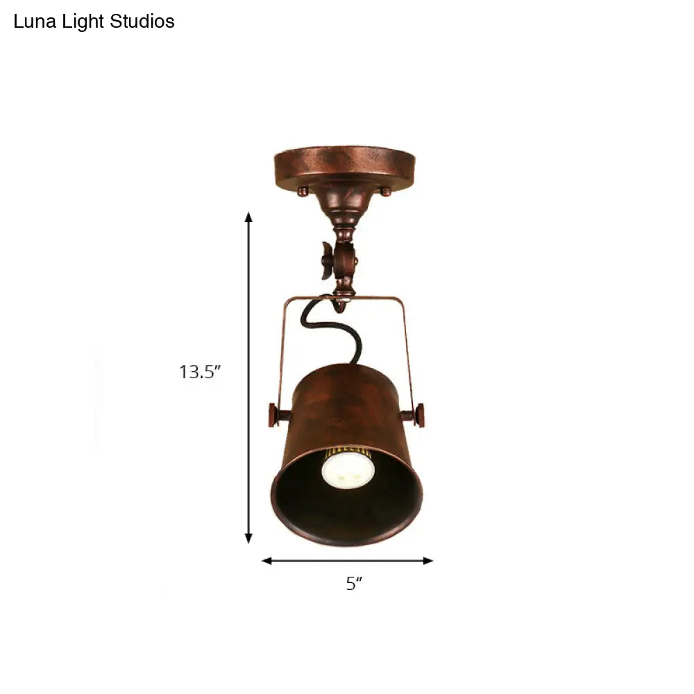 Lámpara de techo DecorBites™ con pantalla de cubo de metal antiguo - Lámpara colgante semiempotrada giratoria para salas de estar - 1 bombilla, negro/óxido