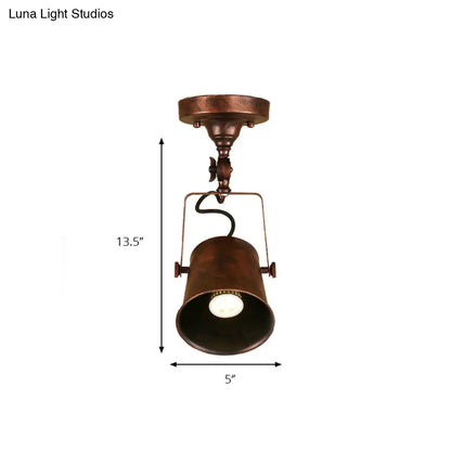 Lámpara de techo DecorBites™ con pantalla de cubo de metal antiguo - Lámpara colgante semiempotrada giratoria para salas de estar - 1 bombilla, negro/óxido