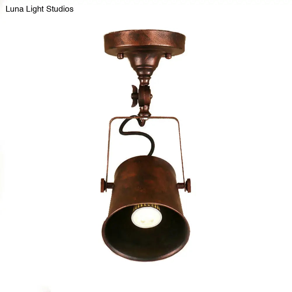 Lámpara de techo DecorBites™ con pantalla de cubo de metal antiguo - Lámpara colgante semiempotrada giratoria para salas de estar - 1 bombilla, negro/óxido