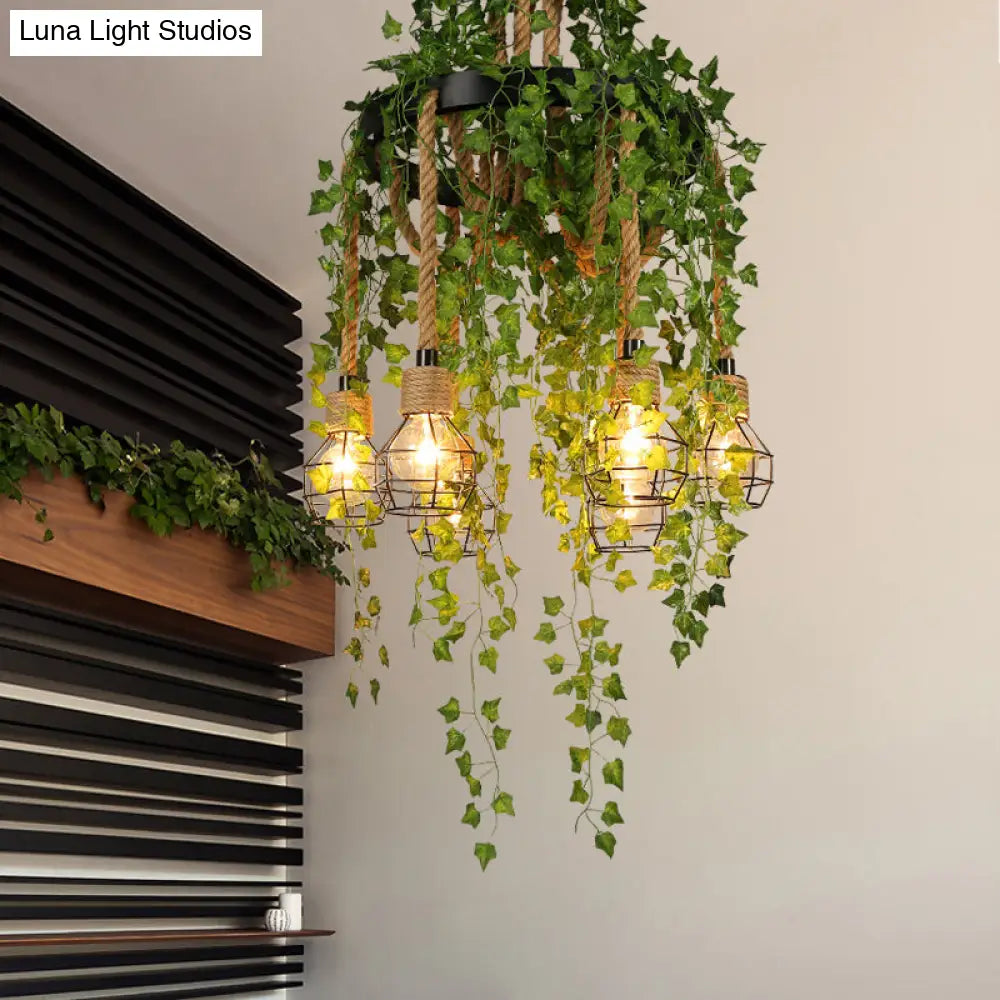 Lámpara de techo colgante de metal antiguo: lámpara de techo para restaurante con 6 bombillas en color negro