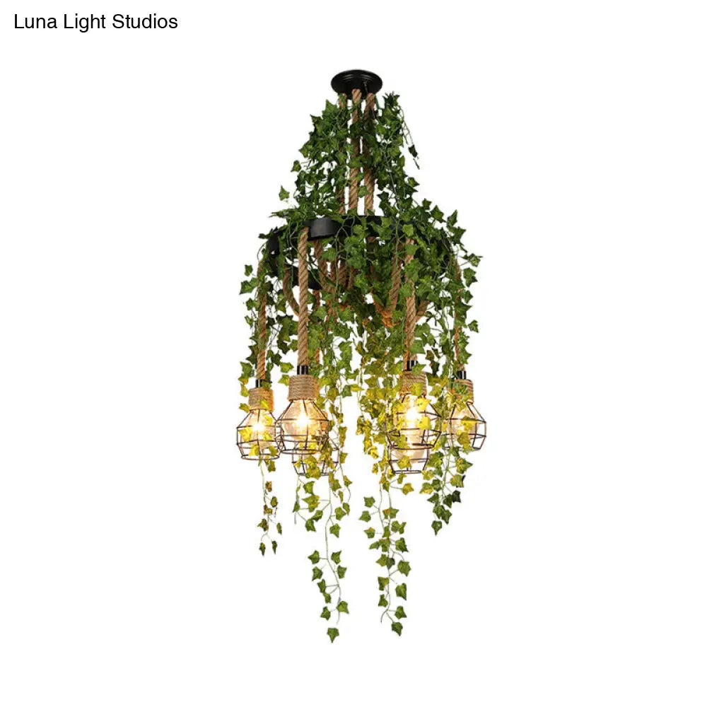 Lámpara de techo colgante de metal antiguo: lámpara de techo para restaurante con 6 bombillas en color negro