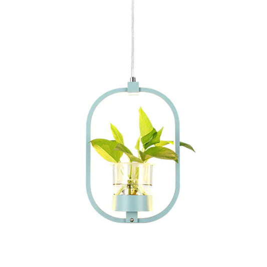 Antique Metal Pendant Light with Plant Cup and LED for Restaurants - Oval Shape in Black/Grey/White