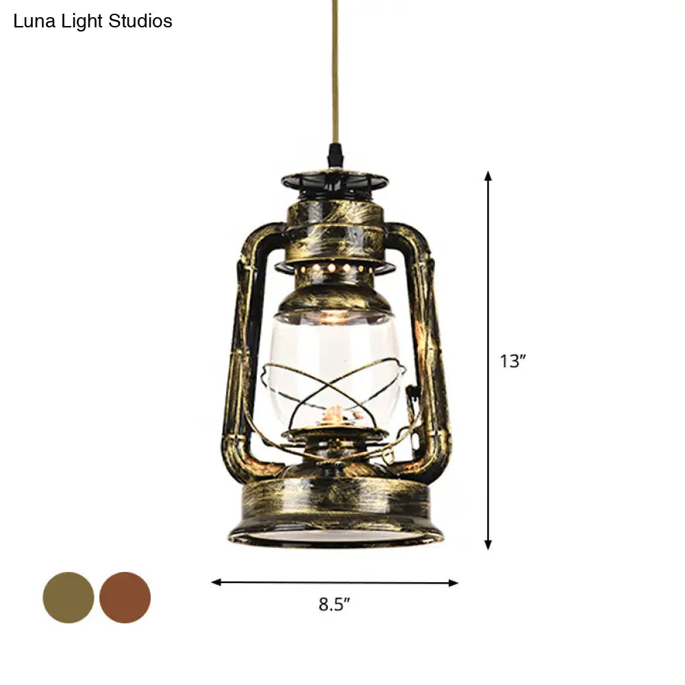 Antique Metal Single Pendant Hanging Lamp - Kerosene Restaurant Lighting with Bronze/Copper Finish, 5.5"/6.5"/8.5" Wide