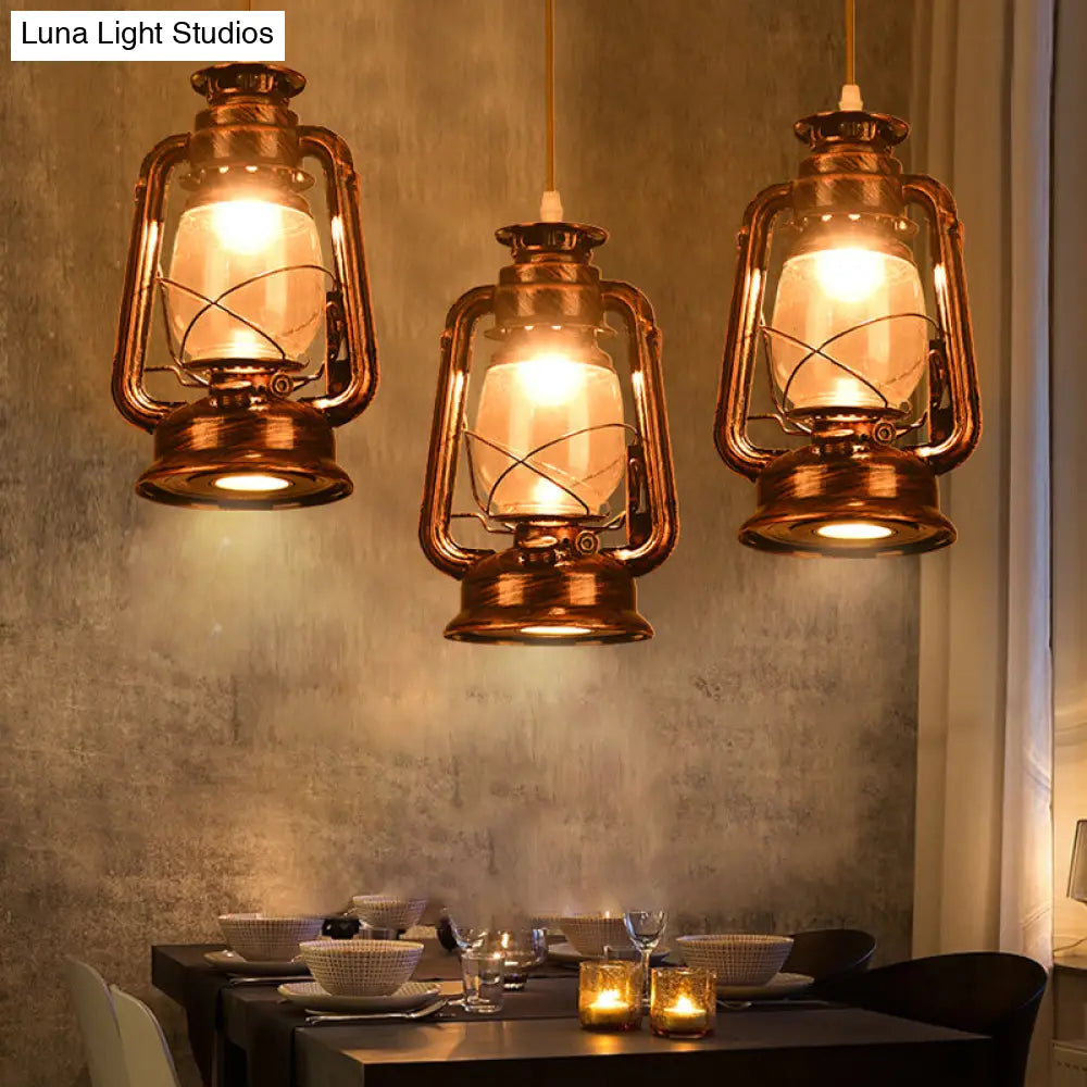 Antique Metal Single Pendant Hanging Lamp - Kerosene Restaurant Lighting with Bronze/Copper Finish, 5.5"/6.5"/8.5" Wide