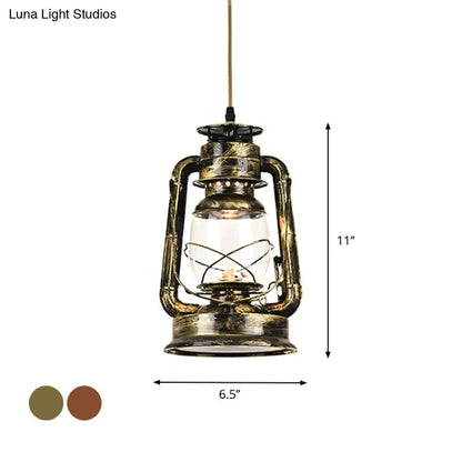 Antique Metal Single Pendant Hanging Lamp - Kerosene Restaurant Lighting with Bronze/Copper Finish, 5.5"/6.5"/8.5" Wide