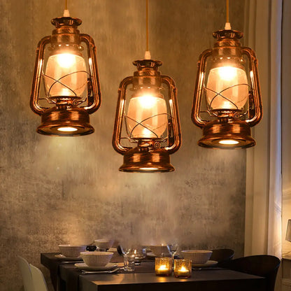 Antique Metal Single Pendant Hanging Lamp - Kerosene Restaurant Lighting with Bronze/Copper Finish, 5.5"/6.5"/8.5" Wide