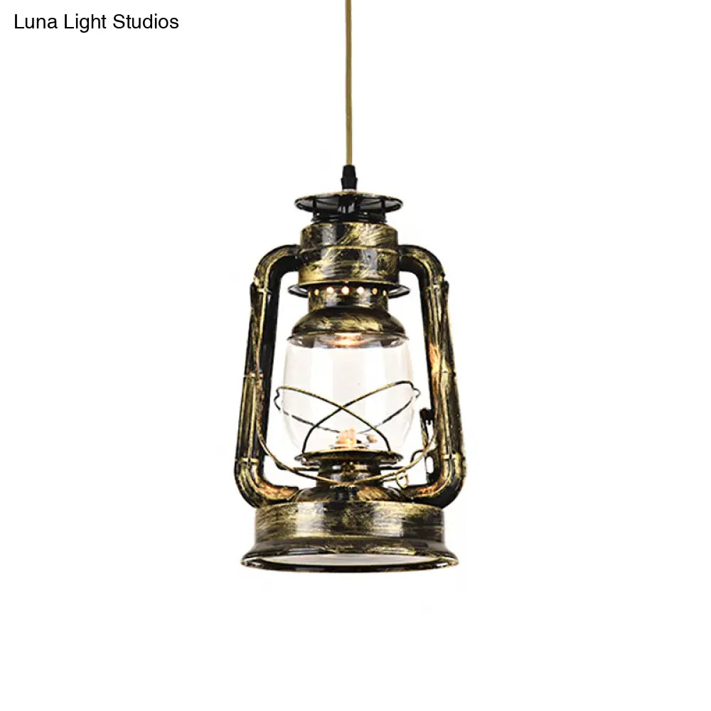 Antique Metal Single Pendant Hanging Lamp - Kerosene Restaurant Lighting with Bronze/Copper Finish, 5.5"/6.5"/8.5" Wide