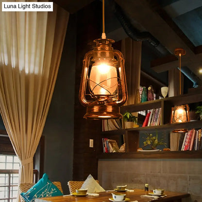 Antique Metal Single Pendant Hanging Lamp - Kerosene Restaurant Lighting with Bronze/Copper Finish, 5.5"/6.5"/8.5" Wide