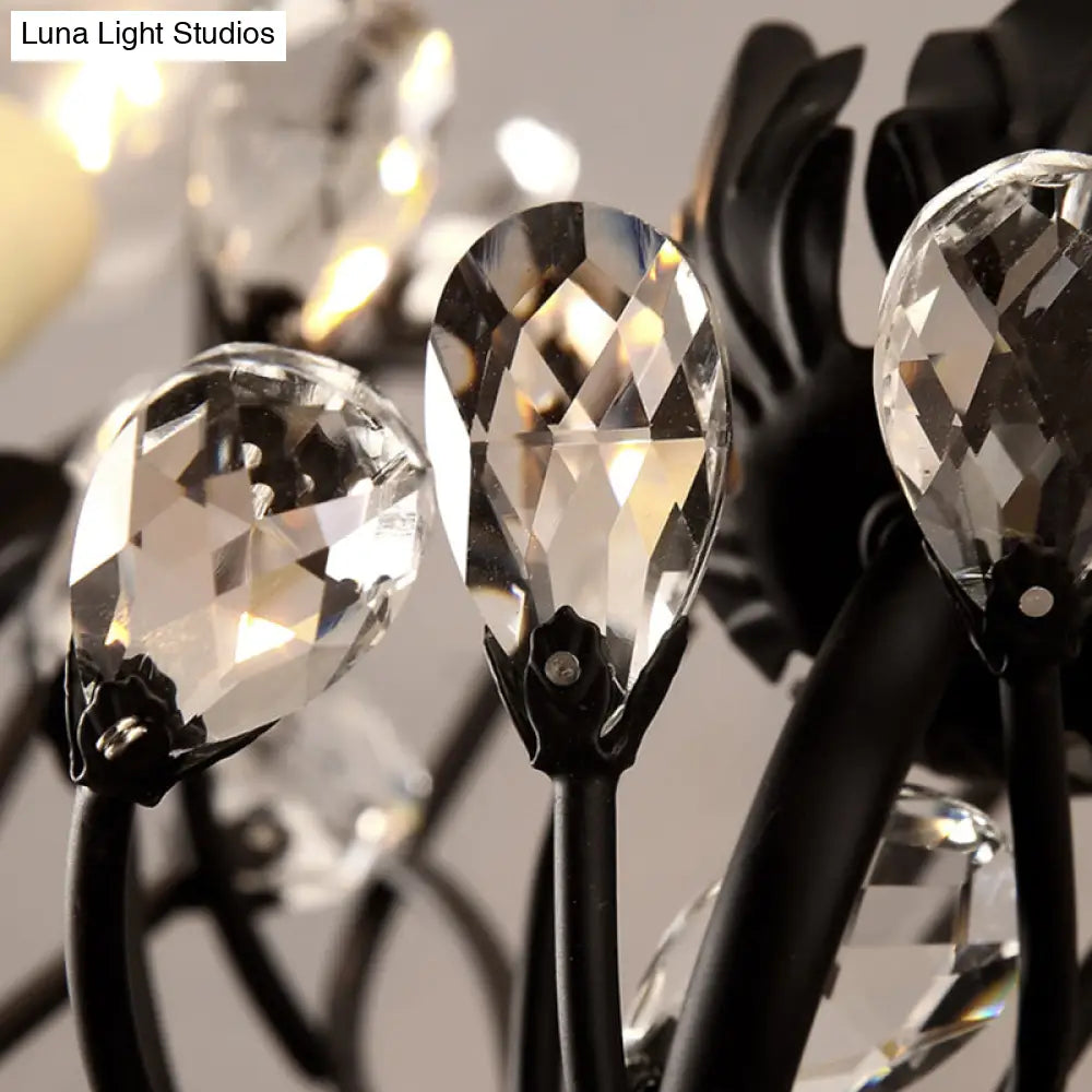 Aplique de pared DecorBites™ de metal antiguo con detalles de cristal - Elegante diseño floral negro, 2 luces - Perfecto para la sala de estar