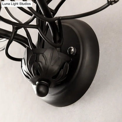 Aplique de pared DecorBites™ de metal antiguo con detalles de cristal - Elegante diseño floral negro, 2 luces - Perfecto para la sala de estar