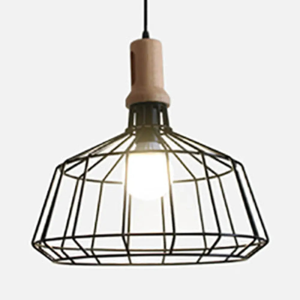 Antique Metal Wire Cage Pendant Lamp with Cone Shade for Living Room