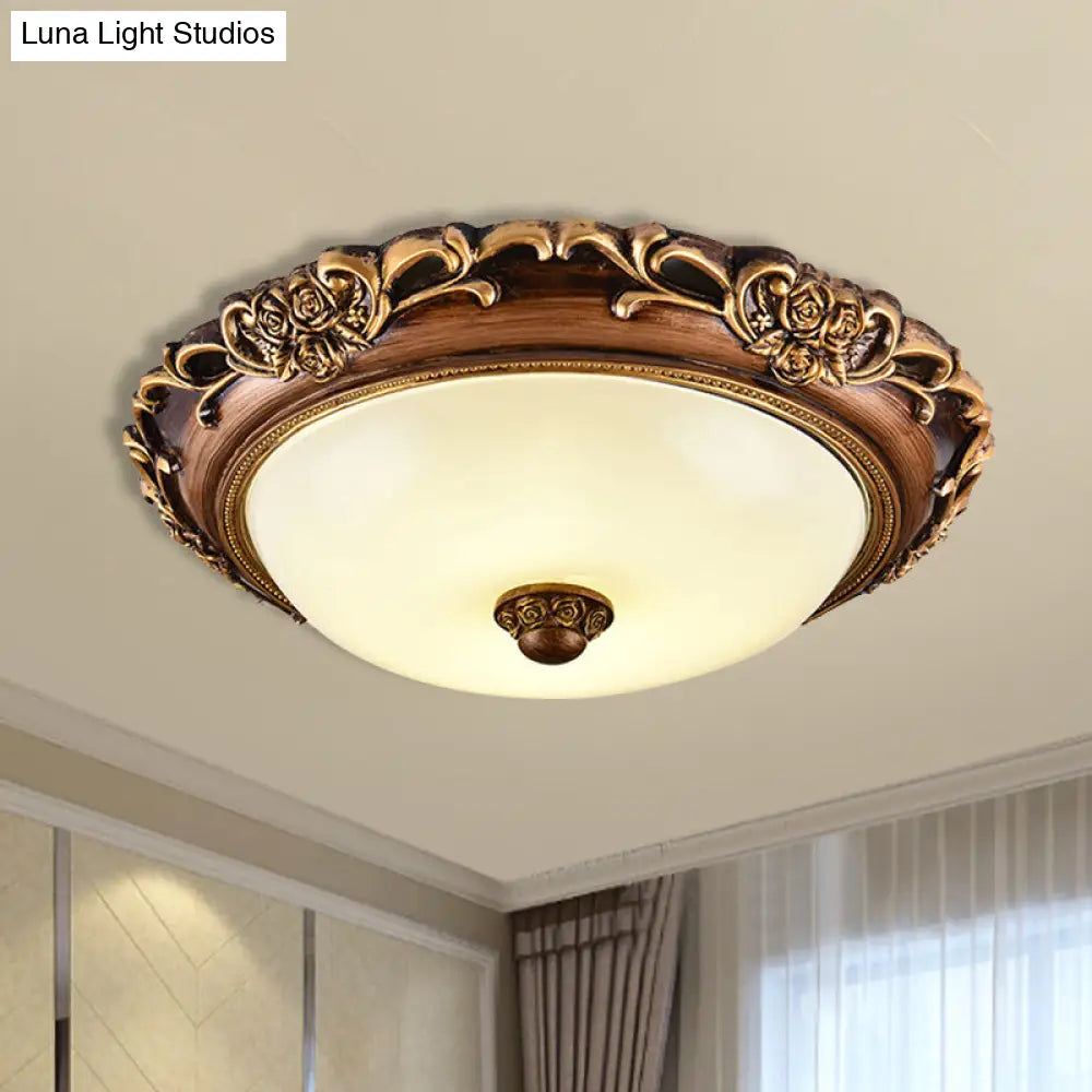 Lámpara de techo DecorBites™ con cúpula de cristal de leche antiguo, LED, montaje empotrado, color marrón, 14"/16"/19.5" de diámetro